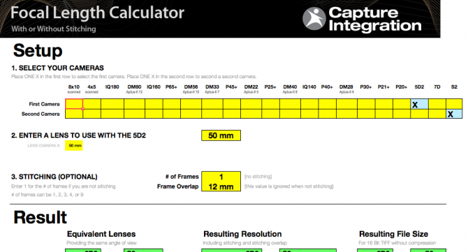 Capture Integration Focal Length Calculator