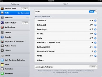 IQ260 iPad Choose Network