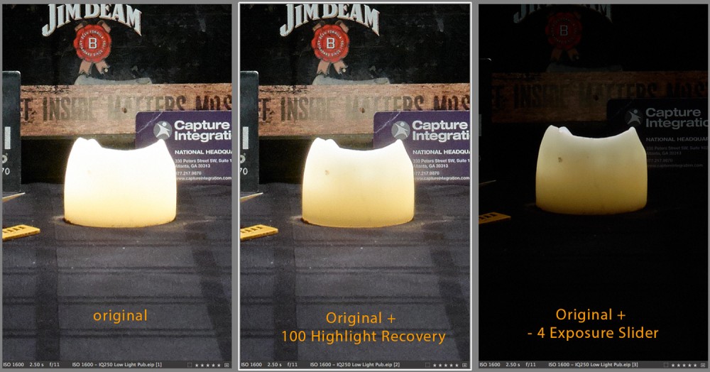 Capture Integration | Phase One IQ250 Low Light - Highlight vs Exposure